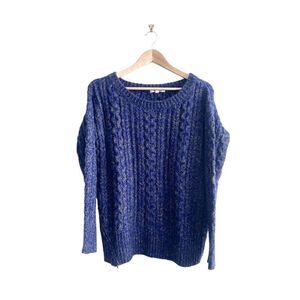 BB Dakota Cable Knit Chunky Sweater Blue Gray Diagonal Zipper Women's M Acrylic